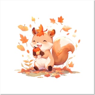 Happy Autumn Squirrel with an Acorn Posters and Art